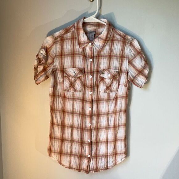 Carhartt Plaid Short Sleeve Button Up, XS. Pink/cream/khaki. Textured gorpcore - Picture 2 of 16